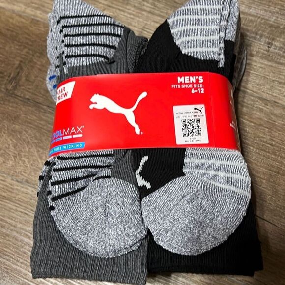 PUMA 8 Pair Coolmax Crew Length Moisture Wicking Men's Cushioned Socks NWT New - Picture 4 of 13
